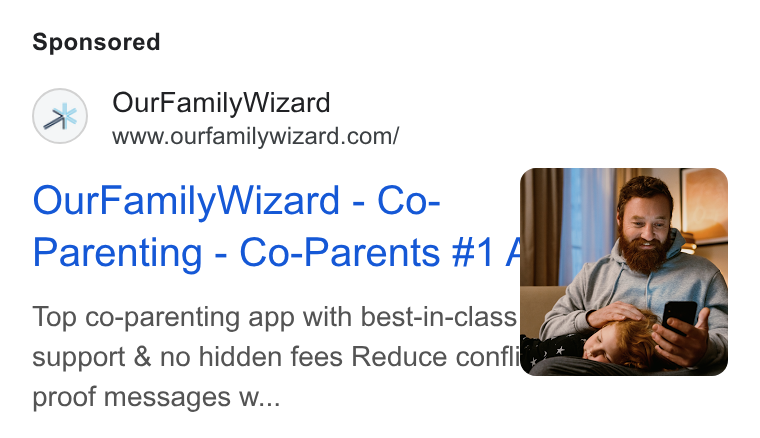 OurFamilyWizard ad on Google Ads: Ourramiyizard- Co- proof messages w...