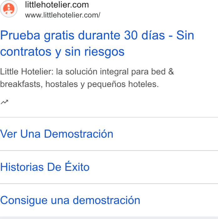 Little Hotelier ad on Google Ads: www littlehotelier.com/ Prueba gratis durante 30 dias - Sin contratos y sin riesgos Little Hotelier: la solucién integral para bed & breakfasts, hostales y pequefios hoteles. nw Ver Una Demostracién Historias De Exito Consigue una demostracién