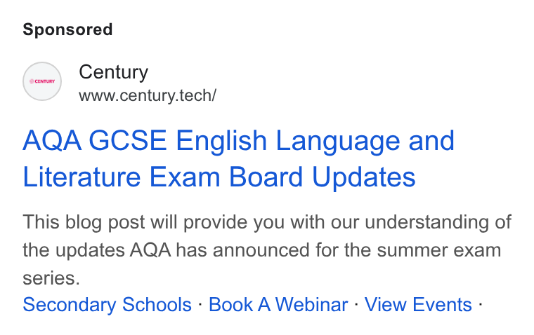 CENTURY Tech ad on Google Ads: Century www.century.tech/ AQA GCSE English Language and Literature Exam Board Updates This blog post will provide you with our understanding of the updates AQA has announced for the summer exam series. Secondary Schools - Book A Webinar - View Events -
