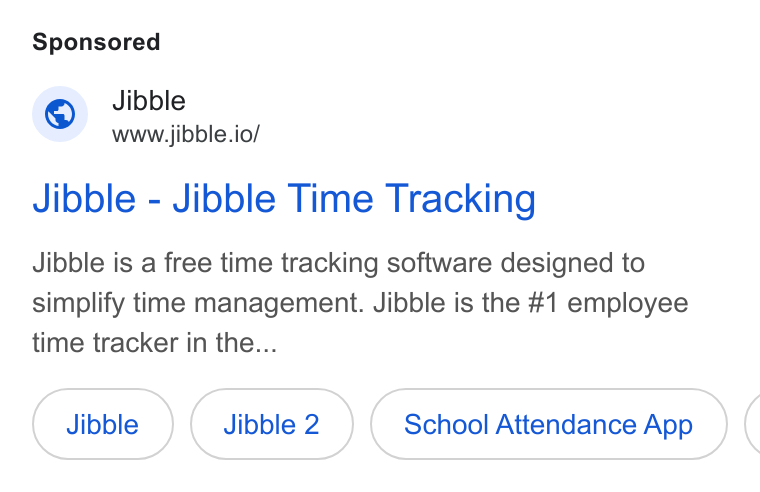 Jibble ad on Google Ads: Jibble www.jibble.io/ Jibble - Jibble Time Tracking Jibble is a free time tracking software designed to simplify time management. Jibble is the #1 employee time tracker in the... Jibble Jibble 2 School Attendance App (