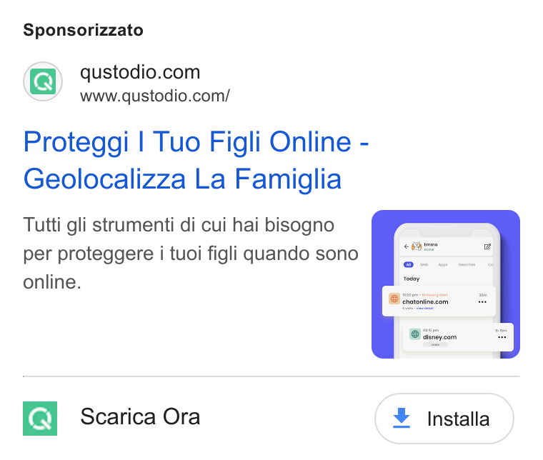 Qustodio ad on Google Ads: www.qustodio.com/ Proteggi | Tuo Figli Online - Geolocalizza La Famiglia Tutti gli strumenti di cui hai bisogno per proteggere i tuoi figli quando sono online. fey 6Scarica Ora