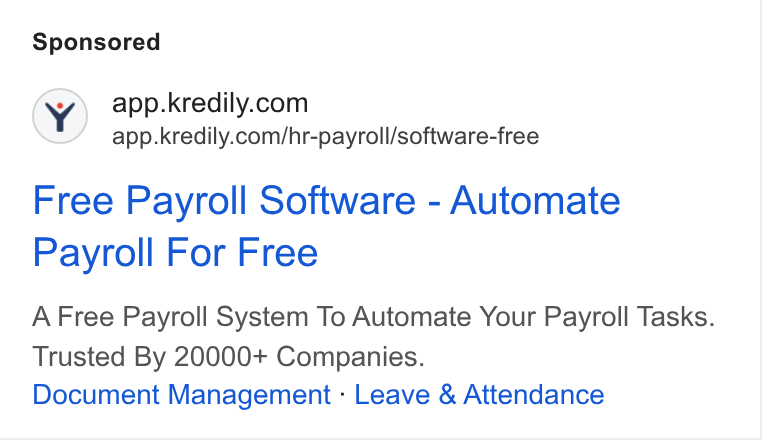 Kredily ad on Google Ads: app.kredily.com/hr-payroll/software-free Free Payroll Software - Automate Payroll For Free A Free Payroll System To Automate Your Payroll Tasks. Trusted By 20000+ Companies. Document Management - Leave & Attendance
