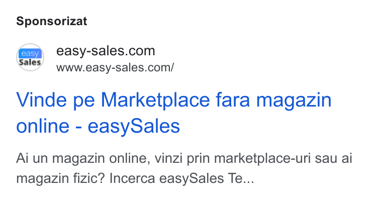easySales Global ad on Google Ads: www.easy-sales.com/ Vinde pe Marketplace fara magazin online - easy Sales Ai un magazin online, vinzi prin marketplace-uri sau ai magazin fizic? Incerca easy Sales Te...