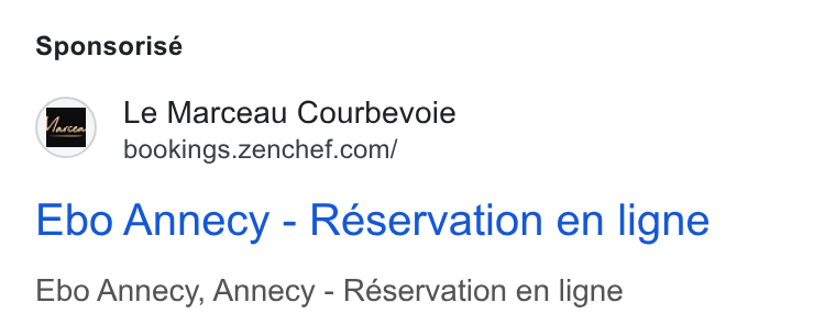 Zenchef ad on Google Ads: Sponsorisé Ebo Annecy - Reservation en ligne Ebo Annecy, Annecy - Reservation en ligne