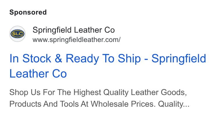 K&B Leather Co — Google Display Text Ad preview (259 days)
