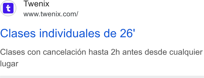 Twenix ad on Google Ads: Clases individuales de 26' Clases con cancelacidon hasta 2h antes desde cualquier lugar