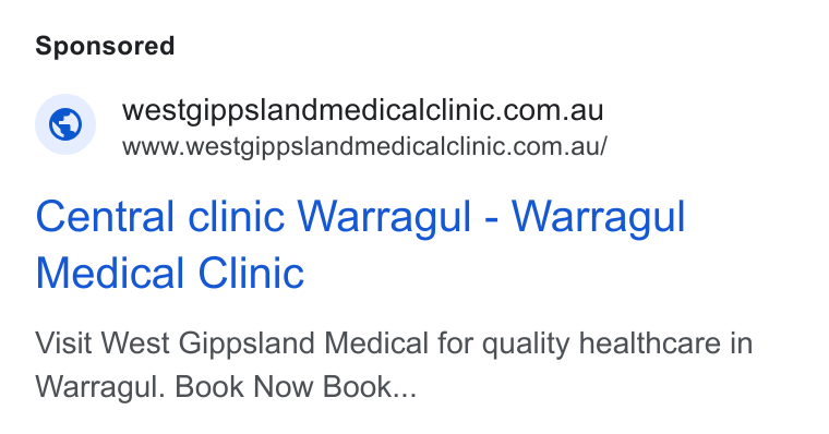HotDoc ad on Google Ads: www.westgippslandmedicalclinic.com.au/ Central clinic Warragul - Warragul Medical Clinic Visit West Gippsland Medical for quality healthcare in Warragul. Book Now Book...