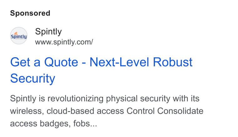 Spintly ad on Google Ads: Get a Quote - Next-Level Robust security Spintly is revolutionizing physical security with its wireless, cloud-based access Control Consolidate access badges, fobs...