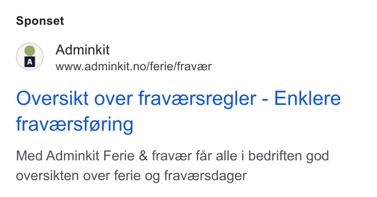 Adminkit ad on Google Ads: Sponset Oversikt over fraveersregler - Enklere fraveersfgring Med Adminkit Ferie & fravzer far alle i bedriften god oversikten over ferie og fravzersdager