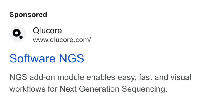 Qlucore ad on Google Ads: Software NGS NGS add-on module enables easy, fast and visual workflows for Next Generation Sequencing.