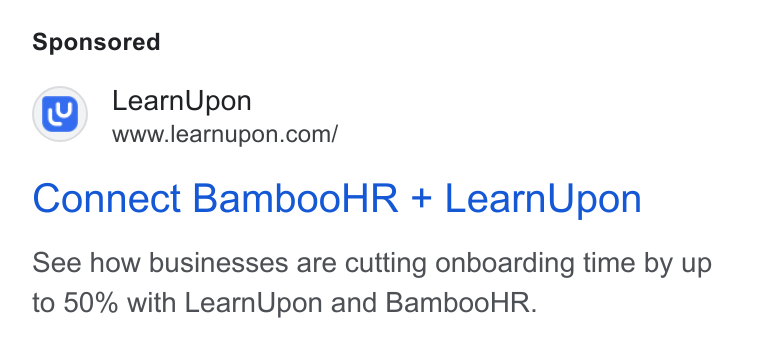 LearnUpon ad on Google Ads: Connect Bamboo HR + Learn Upon See how businesses are cutting onboarding time by up to 50% with Learn Upon and Bamboo HR.