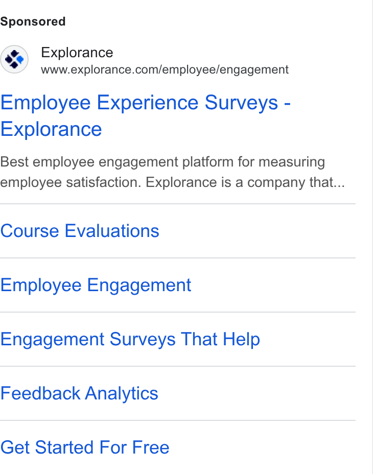 Explorance ad on Google Ads: Employee Experience Surveys - Explorance Best employee engagement platform for measuring employee satisfaction. Explorance is a company that... Course Evaluations Employee Engagement Engagement Surveys That Help Feedback Analytics Get Started For Free