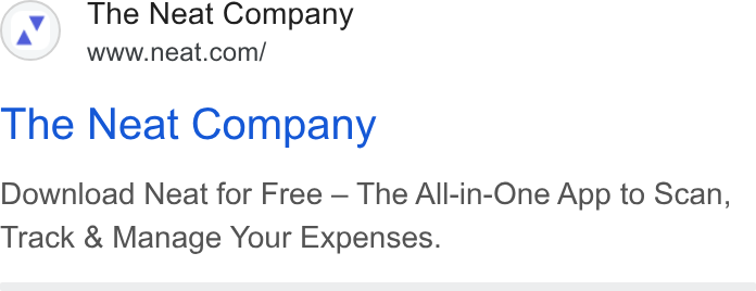 Neat ad on Google Ads: The Neat Company Download Neat for Free — The All-in-One App to Scan, Track & Manage Your Expenses.