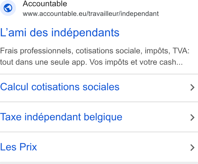 Accountable ad on Google Ads: Accountable www.accountable.eu/travailleur/independant L’ami des indépendants Frais professionnels, cotisations sociale, impdts, TVA: tout dans une seule app. Vos impdts et votre cash... Calcul cotisations sociales Taxe indépendant belgique Les Prix