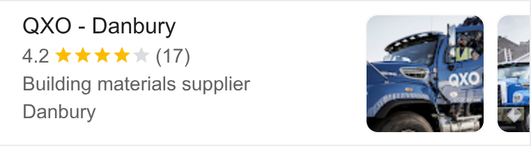 QXO ad on Google Ads: QXO - Danbury 4.2% kkk * (17) Building materials supplier Danbury