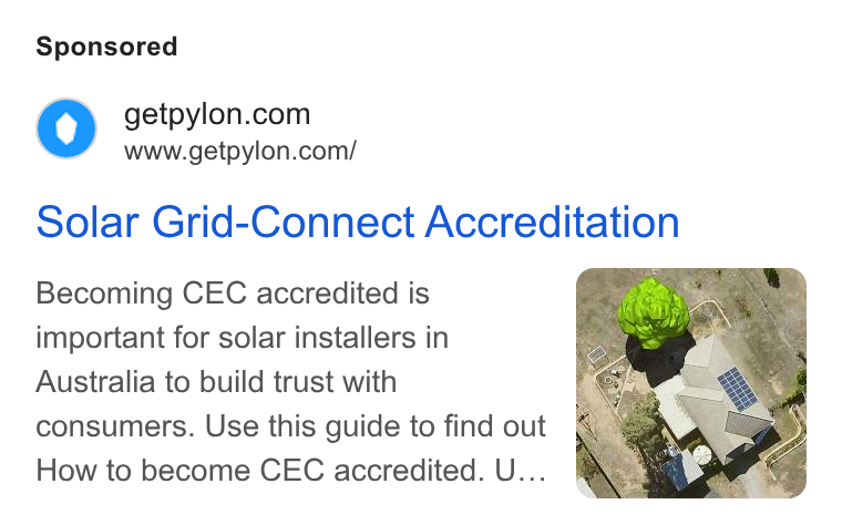 Pylon ad on Google Ads: www.getpylon.com/ Solar Grid-Connect Accreditation Becoming CEC accredited is important for solar installers in Australia to build trust with consumers. Use this guide to find out How to become CEC accredited. U...