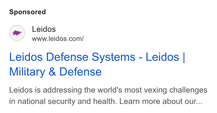 Leidos ad on Google Ads: Leidos Defense Systems - Leidos | Military & Defense Leidos is addressing the world's most vexing challenges in national security and health. Learn more about our...