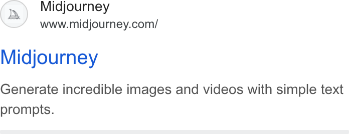 Midjourney ad on Google Ads: Midjourney Generate incredible images and videos with simple text prompts.