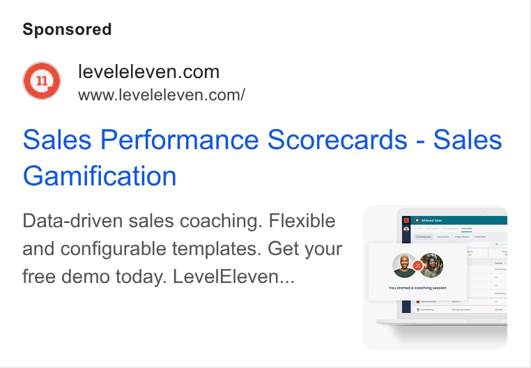 LevelEleven ad on Google Ads: www.leveleleven.com/ Sales Performance Scorecards - Sales Gamification Data-driven sales coaching. Flexible and configurable templates. Get your [ free demo today. Level Eleven... You nerteda coocting nemloe,