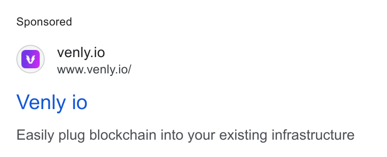 Venly ad on Google Ads: @ venly.io www.venly.io/ Venly io Easily plug blockchain into your existing infrastructure