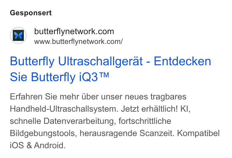 Butterfly Network ad on Google Ads: www.butterflynetwork.com/ Butterfly Ultraschallgerat - Entdecken Sie Butterfly i Q3™ Erfahren Sie mehr Uber unser neues tragbares Handheld-Ultraschallsystem. Jetzt erhaltlich! Kl, schnelle Datenverarbeitung, fortschrittliche Bildgebungstools, herausragende Scanzeit. Kompatibel i OS & Android.