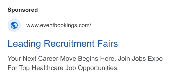 EventBookings ad on Google Ads: Leading Recruitment Fairs Your Next Career Move Begins Here. Join Jobs Expo For Top Healthcare Job Opportunities.