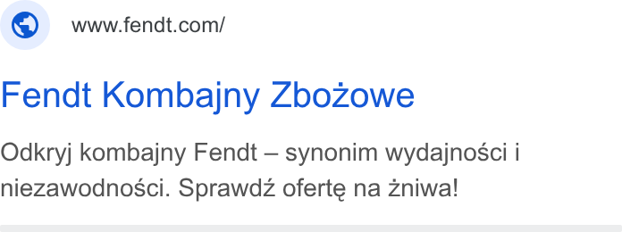 AGCO ad on Google Ads: Fendt Kombajny Zbozowe Odkryj kombajny Fendt — synonim wydajnosci i niezawodnosci. Sprawdz oferte na zniwa!