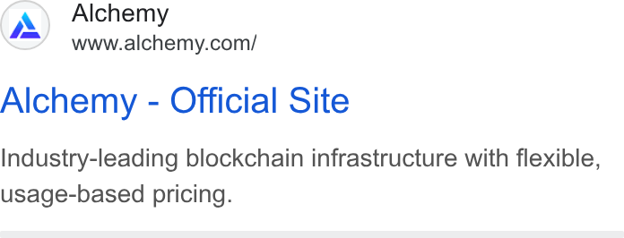 Alchemy ad on Google Ads: Alchemy - Official Site Industry-leading blockchain infrastructure with flexible, usage-based pricing.