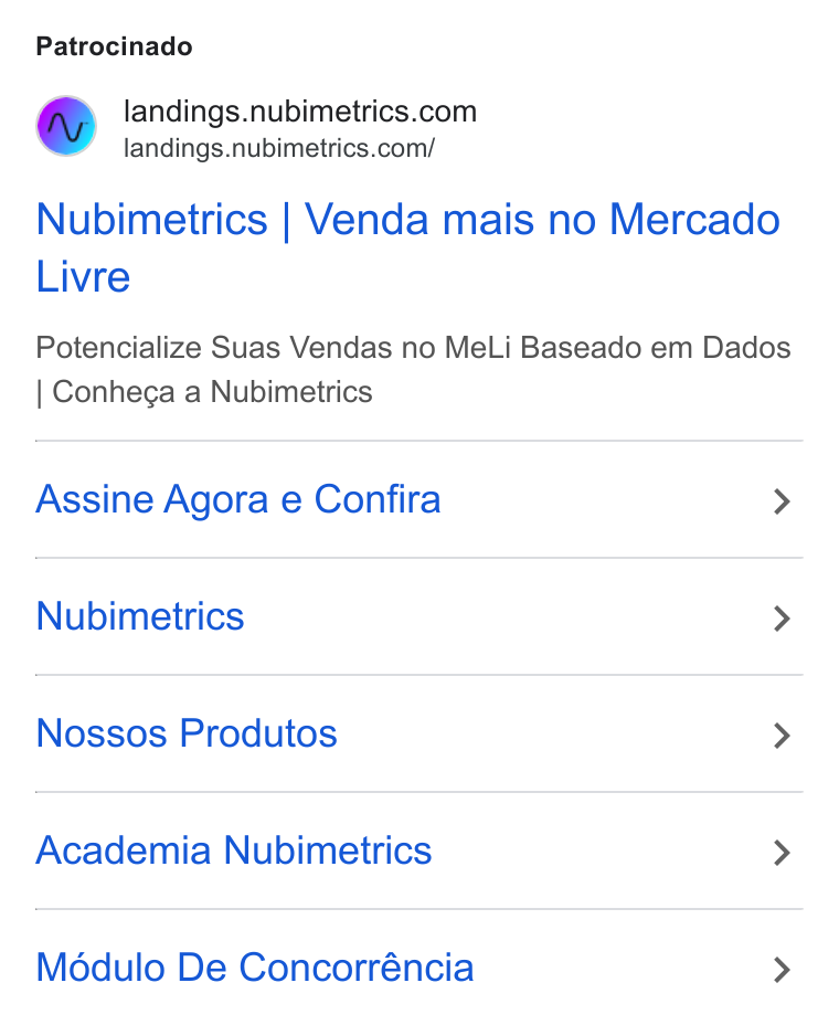 Nubimetrics ad on Google Ads: landings.nubimetrics.com/ Nubimetrics | Venda mais no Mercado Livre Potencialize Suas Vendas no Me Li Baseado em Dados Conhega a Nubimetrics Assine Agora e Confira > Nubimetrics > Nossos Produtos > Academia Nubimetrics > Moédulo De Concorréncia >