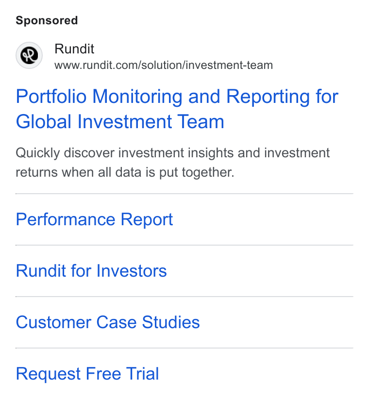 Rundit ad on Google Ads: Portfolio Monitoring and Reporting for Global Investment Team Quickly discover investment insights and investment returns when all data is put together. Performance Report Rundit for Investors Customer Case Studies Request Free Trial