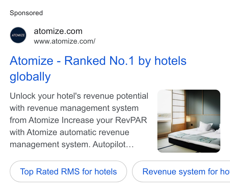 Atomize ad on Google Ads: www.atomize.com/ Atomize - Ranked No.1 by hotels globally Unlock your hotel's revenue potential with revenue management system from Atomize Increase your Rev PAR with Atomize automatic revenue management system. Autopilot... Top Rated RMS for hotels } ( Revenue system for ho