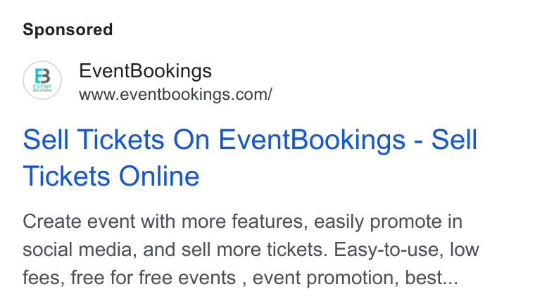 EventBookings ad on Google Ads: Event Bookings Sell Tickets On Event Bookings - Sell Tickets Online Create event with more features, easily promote in social media, and sell more tickets. Easy-to-use, low fees, free for free events , event promotion, best...