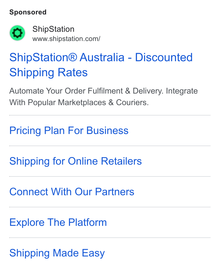 ShipStation ad on Google Ads: Ship Station® Australia - Discounted Shipping Rates Automate Your Order Fulfilment & Delivery. Integrate With Popular Marketplaces & Couriers. Pricing Plan For Business Shipping for Online Retailers Connect With Our Partners Explore The Platform Shipping Made Easy