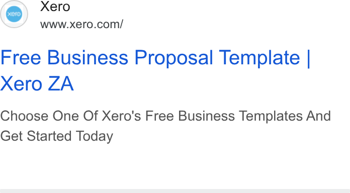Xero ad on Google Ads: xe To Free Business Proposal Template | Xero ZA Choose One Of Xero's Free Business Templates And Get Started Today