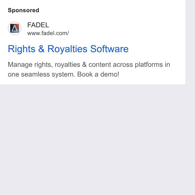 FADEL ad on Google Ads: Rights & Royalties Software Manage rights, royalties & content across platforms in one seamless system. Book a demo!