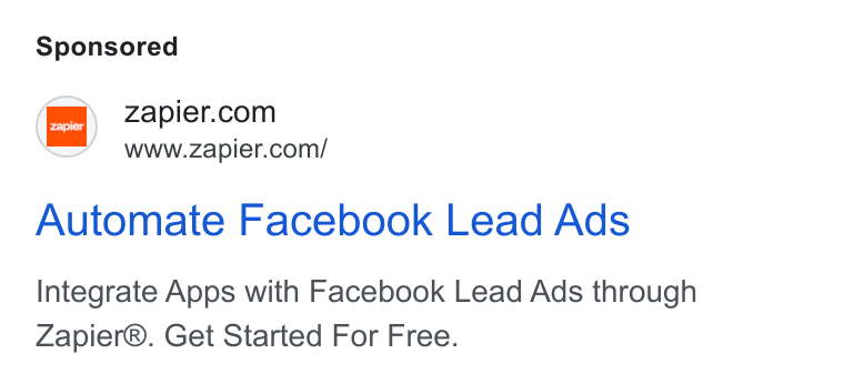 Zapier ad on Google Ads: www.zapier.com/ Automate Facebook Lead Ads Integrate Apps with Facebook Lead Ads through Zapier®. Get Started For Free.