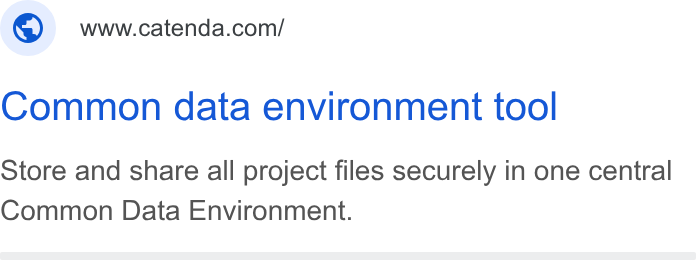 Catenda ad on Google Ads: Common data environment tool Store and share all project files securely in one central Common Data Environment.
