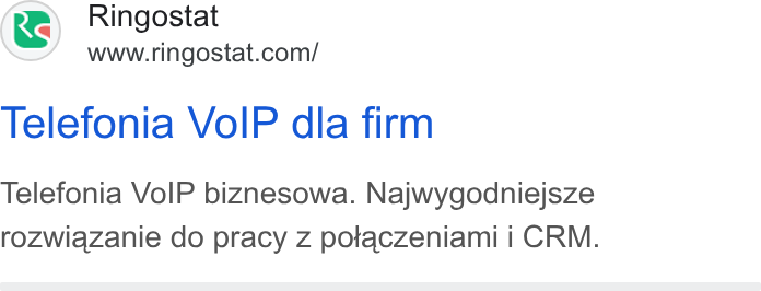 Ringostat ad on Google Ads: Telefonia Vo IP dla firm Telefonia Vo IP biznesowa. Najwygodniejsze rozwigzanie do pracy z potaczeniami i CRM.