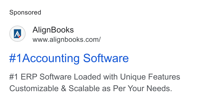 AlignBooks ad on Google Ads: #1 Accounting Software #1 ERP Software Loaded with Unique Features Customizable & Scalable as Per Your Needs.