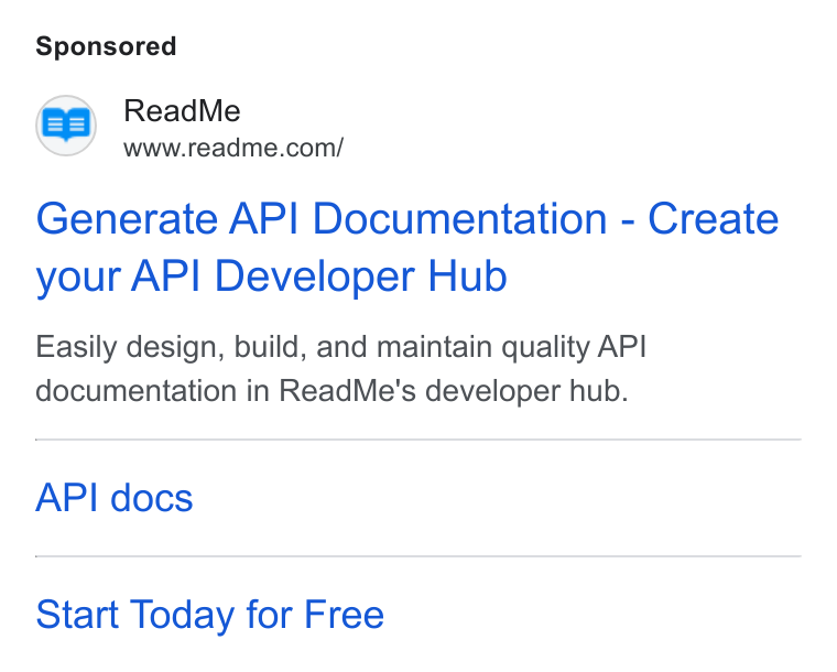 ReadMe ad on Google Ads: Generate API Documentation - Create your API Developer Hub Easily design, build, and maintain quality API documentation in Read Me's developer hub. API docs Start Today for Free