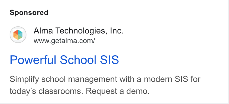 Alma ad on Google Ads: Powerful School SIS Simplify school management with a modern SIS for today’s classrooms. Request a demo.