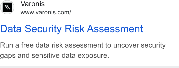 Varonis ad on Google Ads: Data Security Risk Assessment Run a free data risk assessment to uncover security gaps and sensitive data exposure.