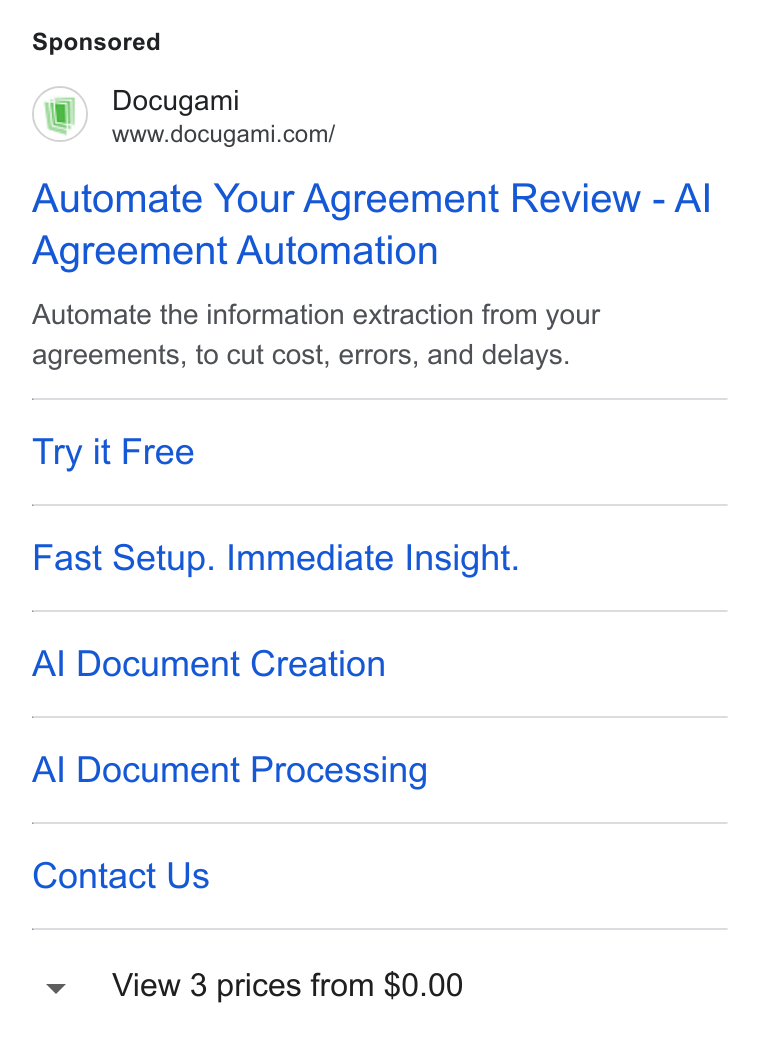 Docugami ad on Google Ads: Automate Your Agreement Review - Al Agreement Automation Automate the information extraction from your agreements, to cut cost, errors, and delays. Try it Free Fast Setup. Immediate Insight. Al Document Creation Al Document Processing Contact Us View 3 prices from $0.00