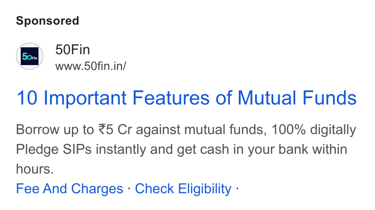 50Fin ad on Google Ads