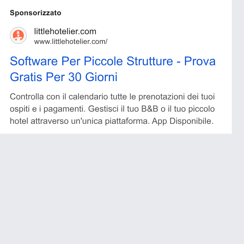 Little Hotelier ad on Google Ads: www.littlehotelier.com/ Software Per Piccole Strutture - Prova Gratis Per 30 Giorni Controlla con il calendario tutte le prenotazioni dei tuoi ospiti e i pagamenti. Gestisci il tuo B& B o il tuo piccolo hotel attraverso un'unica piattaforma. App Disponibile.