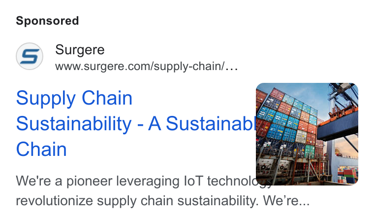 Surgere ad on Google Ads: Supply Chain Va Sustainability - A Sustainab By, Chain ‘f We're a pioneer leveraging lo T technol call : revolutionize supply chain sustainability. We're...