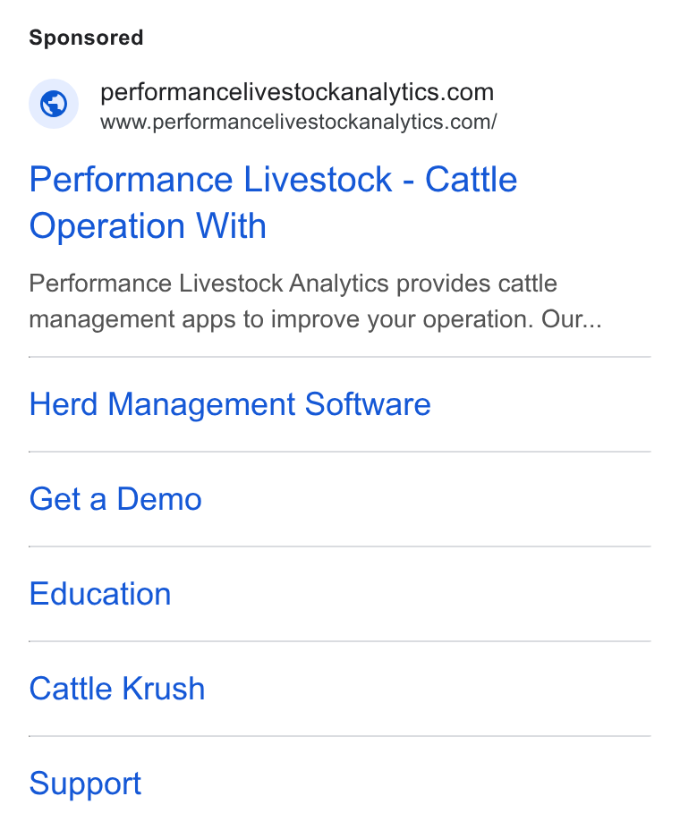 Performance Livestock Analytics ad on Google Ads: Www.performancelivestockanalytics.com/ Performance Livestock - Cattle Operation With Performance Livestock Analytics provides cattle management apps to improve your operation. Our... Herd Management Software Get a Demo Education Cattle Krush Support