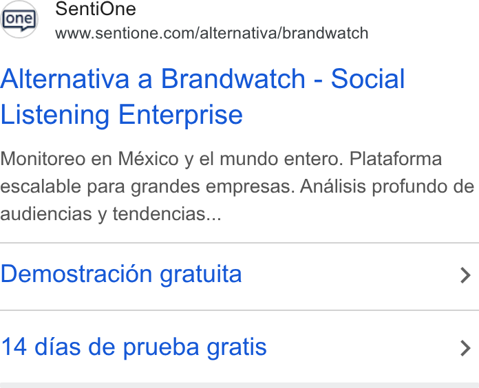 SentiOne ad on Google Ads: IN i Alternativa a Brandwatch - Social Listening Enterprise Monitoreo en México y el mundo entero. Plataforma escalable para grandes empresas. Analisis profundo de audiencias y tendencias... Demostracion gratuita > 14 dias de prueba gratis >