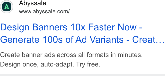 Abyssale ad on Google Ads: Design Banners 10x Faster Now - Generate 100s of Ad Variants - Creat... Create banner ads across all formats in minutes. Design once, auto-adapt. Try free.
