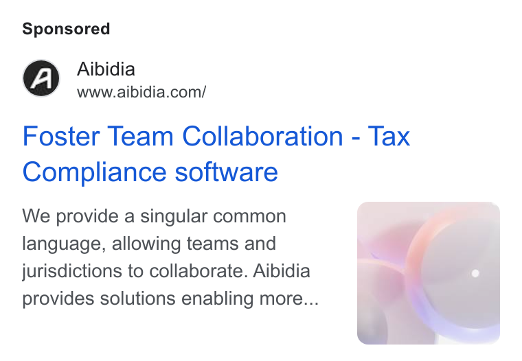 Aibidia ad on Google Ads: Foster Team Collaboration - Tax Compliance software We provide a singular common language, allowing teams and jurisdictions to collaborate. Aibidia provides solutions enabling more...